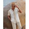 imageCOOFANDY Men 2 Piece Linen Outfit Beach Button Down Shirt Casual Loose Pant SetsKhaki Patchwork White ShirtKhaki Pants