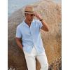 imageCOOFANDY Men 2 Piece Linen Outfit Beach Button Down Shirt Casual Loose Pant SetsLight Blue ShirtWhite Pants