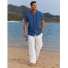 imageCOOFANDY Men 2 Piece Linen Outfit Beach Button Down Shirt Casual Loose Pant SetsNavy ShirtWhite Pants
