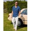 imageCOOFANDY Men 2 Piece Linen Outfit Beach Button Down Shirt Casual Loose Pant SetsNavy ShirtWhite Pants