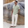imageCOOFANDY Men 2 Piece Linen Outfit Beach Button Down Shirt Casual Loose Pant SetsSage Green ShirtWhite Pants