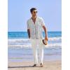 imageCOOFANDY Men 2 Piece Linen Outfit Beach Button Down Shirt Casual Loose Pant SetsWhite Floral ShirtWhite Pants