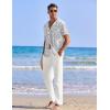 imageCOOFANDY Men 2 Piece Linen Outfit Beach Button Down Shirt Casual Loose Pant SetsWhite Floral ShirtWhite Pants