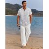 imageCOOFANDY Men 2 Piece Linen Outfit Beach Button Down Shirt Casual Loose Pant SetsWhite Floral ShirtWhite Pants