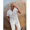 imageCOOFANDY Men 2 Piece Linen Outfit Beach Button Down Shirt Casual Loose Pant SetsWhite Floral ShirtWhite Pants
