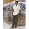 imageCOOFANDY Men 2 Piece Linen Outfit Beach Button Down Shirt Casual Loose Pant SetsWhite ShirtArmy Green Pants