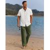 imageCOOFANDY Men 2 Piece Linen Outfit Beach Button Down Shirt Casual Loose Pant SetsWhite ShirtArmy Green Pants