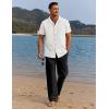 imageCOOFANDY Men 2 Piece Linen Outfit Beach Button Down Shirt Casual Loose Pant SetsWhite ShirtBlack Pants