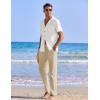 imageCOOFANDY Men 2 Piece Linen Outfit Beach Button Down Shirt Casual Loose Pant SetsWhite ShirtKhaki Pants