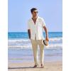 imageCOOFANDY Men 2 Piece Linen Outfit Beach Button Down Shirt Casual Loose Pant SetsWhite ShirtKhaki Pants