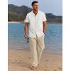 imageCOOFANDY Men 2 Piece Linen Outfit Beach Button Down Shirt Casual Loose Pant SetsWhite ShirtKhaki Pants