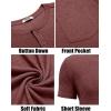 imageCOOFANDY Men Casual Shirt Short Sleeve Summer Basic T Shirt Pocket Soild Tee TopRed