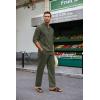 imageCOOFANDY Mens 2 Piece Cotton Sets Casual Long Sleeve Cuban Henley Shirt and Loose Pants Set Beach Vacation OutfitsArmy Green