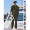 imageCOOFANDY Mens 2 Piece Cotton Sets Casual Long Sleeve Cuban Henley Shirt and Loose Pants Set Beach Vacation OutfitsArmy Green
