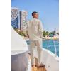 imageCOOFANDY Mens 2 Piece Cotton Sets Casual Long Sleeve Cuban Henley Shirt and Loose Pants Set Beach Vacation OutfitsBeige