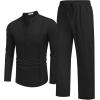 imageCOOFANDY Mens 2 Piece Cotton Sets Casual Long Sleeve Cuban Henley Shirt and Loose Pants Set Beach Vacation OutfitsBlack