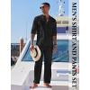 imageCOOFANDY Mens 2 Piece Cotton Sets Casual Long Sleeve Cuban Henley Shirt and Loose Pants Set Beach Vacation OutfitsBlack