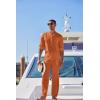 imageCOOFANDY Mens 2 Piece Cotton Sets Casual Long Sleeve Cuban Henley Shirt and Loose Pants Set Beach Vacation OutfitsCaramel