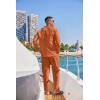 imageCOOFANDY Mens 2 Piece Cotton Sets Casual Long Sleeve Cuban Henley Shirt and Loose Pants Set Beach Vacation OutfitsCaramel
