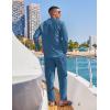 imageCOOFANDY Mens 2 Piece Cotton Sets Casual Long Sleeve Cuban Henley Shirt and Loose Pants Set Beach Vacation OutfitsDenim Blue