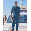 imageCOOFANDY Mens 2 Piece Cotton Sets Casual Long Sleeve Cuban Henley Shirt and Loose Pants Set Beach Vacation OutfitsDenim Blue