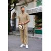 imageCOOFANDY Mens 2 Piece Cotton Sets Casual Long Sleeve Cuban Henley Shirt and Loose Pants Set Beach Vacation OutfitsKhaki