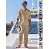 imageCOOFANDY Mens 2 Piece Cotton Sets Casual Long Sleeve Cuban Henley Shirt and Loose Pants Set Beach Vacation OutfitsKhaki