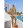 imageCOOFANDY Mens 2 Piece Cotton Sets Casual Long Sleeve Cuban Henley Shirt and Loose Pants Set Beach Vacation OutfitsKhaki