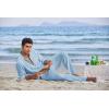 imageCOOFANDY Mens 2 Piece Cotton Sets Casual Long Sleeve Cuban Henley Shirt and Loose Pants Set Beach Vacation OutfitsLight Blue