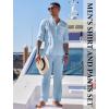 imageCOOFANDY Mens 2 Piece Cotton Sets Casual Long Sleeve Cuban Henley Shirt and Loose Pants Set Beach Vacation OutfitsLight Blue