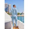 imageCOOFANDY Mens 2 Piece Cotton Sets Casual Long Sleeve Cuban Henley Shirt and Loose Pants Set Beach Vacation OutfitsLight Blue