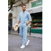 imageCOOFANDY Mens 2 Piece Cotton Sets Casual Long Sleeve Cuban Henley Shirt and Loose Pants Set Beach Vacation OutfitsLight Blue