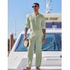 imageCOOFANDY Mens 2 Piece Cotton Sets Casual Long Sleeve Cuban Henley Shirt and Loose Pants Set Beach Vacation OutfitsLight Green