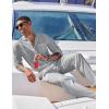 imageCOOFANDY Mens 2 Piece Cotton Sets Casual Long Sleeve Cuban Henley Shirt and Loose Pants Set Beach Vacation OutfitsLight Grey