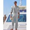 imageCOOFANDY Mens 2 Piece Cotton Sets Casual Long Sleeve Cuban Henley Shirt and Loose Pants Set Beach Vacation OutfitsLight Grey
