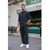 imageCOOFANDY Mens 2 Piece Cotton Sets Casual Long Sleeve Cuban Henley Shirt and Loose Pants Set Beach Vacation OutfitsNavy