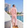 imageCOOFANDY Mens 2 Piece Cotton Sets Casual Long Sleeve Cuban Henley Shirt and Loose Pants Set Beach Vacation OutfitsPink
