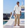 imageCOOFANDY Mens 2 Piece Cotton Sets Casual Long Sleeve Cuban Henley Shirt and Loose Pants Set Beach Vacation OutfitsWhite Shirt Khaki Pants