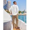 imageCOOFANDY Mens 2 Piece Cotton Sets Casual Long Sleeve Cuban Henley Shirt and Loose Pants Set Beach Vacation OutfitsWhite Shirt Khaki Pants