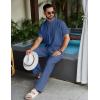 imageCOOFANDY Mens 2 Piece Cotton Sets Casual Short Sleeve Henley Shirts and Beach Pants with Pockets Summer Vacation OutfitsDenim Blue