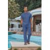 imageCOOFANDY Mens 2 Piece Cotton Sets Casual Short Sleeve Henley Shirts and Beach Pants with Pockets Summer Vacation OutfitsDenim Blue