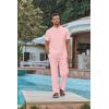 imageCOOFANDY Mens 2 Piece Cotton Sets Casual Short Sleeve Henley Shirts and Beach Pants with Pockets Summer Vacation OutfitsPink
