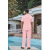 imageCOOFANDY Mens 2 Piece Cotton Sets Casual Short Sleeve Henley Shirts and Beach Pants with Pockets Summer Vacation OutfitsPink