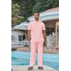 imageCOOFANDY Mens 2 Piece Cotton Sets Casual Short Sleeve Henley Shirts and Beach Pants with Pockets Summer Vacation OutfitsPink