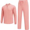 imageCOOFANDY Mens 2 Piece Tracksuit Set Polo Athletic Sweatsuit Quarter Zip Jogging Long Sleeve Casual Sports OutfitsPink
