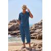 imageCOOFANDY Mens 2 Pieces Linen Set Henley Shirt Short Sleeve and Harem Capri Pants Wide Leg Baggy Beach Yoga Trousers OutfitsDenim Blue