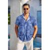 imageCOOFANDY Mens Casual Button Down Shirts Short Sleeve Textured Summer Beach Shirt with PocketGray Blueleaves