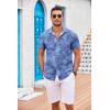 imageCOOFANDY Mens Casual Button Down Shirts Short Sleeve Textured Summer Beach Shirt with PocketGray Blueleaves