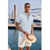 imageCOOFANDY Mens Casual Henley Shirt Short Sleeve Band Collar Linen Shirt Summer Beach Hippie TShirtsFlecking Light Blue
