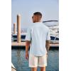 imageCOOFANDY Mens Casual Henley Shirt Short Sleeve Band Collar Linen Shirt Summer Beach Hippie TShirtsFlecking Light Blue